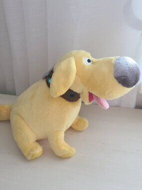 Disney Pixar Up Dug Yellow Plush Dog With Collar & Tongue Out 8" Small